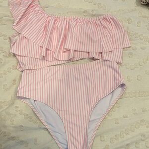 Pink Striped One-Shoulder Swimsuit